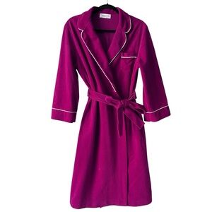 Vintage Vassarette Maroon Velvet Velour Robe Piping Pockets Large
